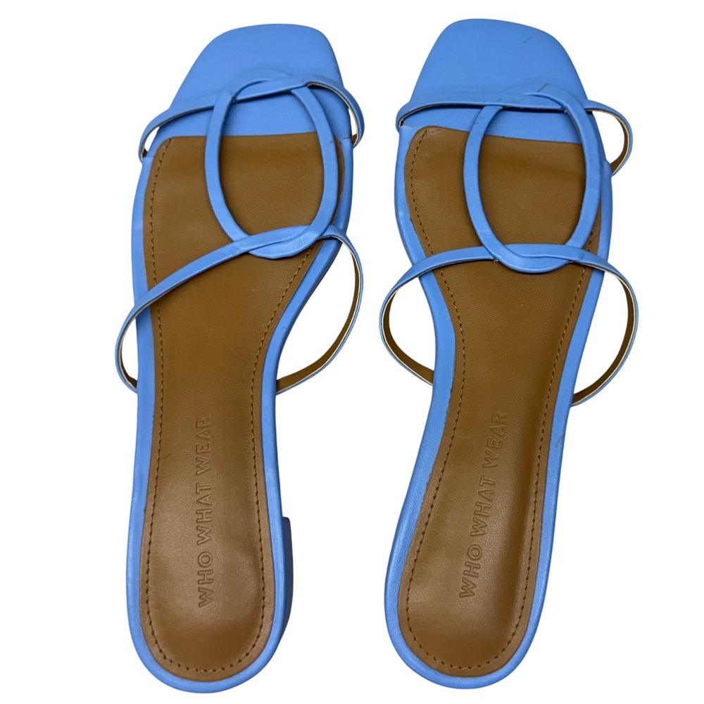 Who What Wear Womens Blue Strappy Square Toe Flat Slide Sandals Size 8.5